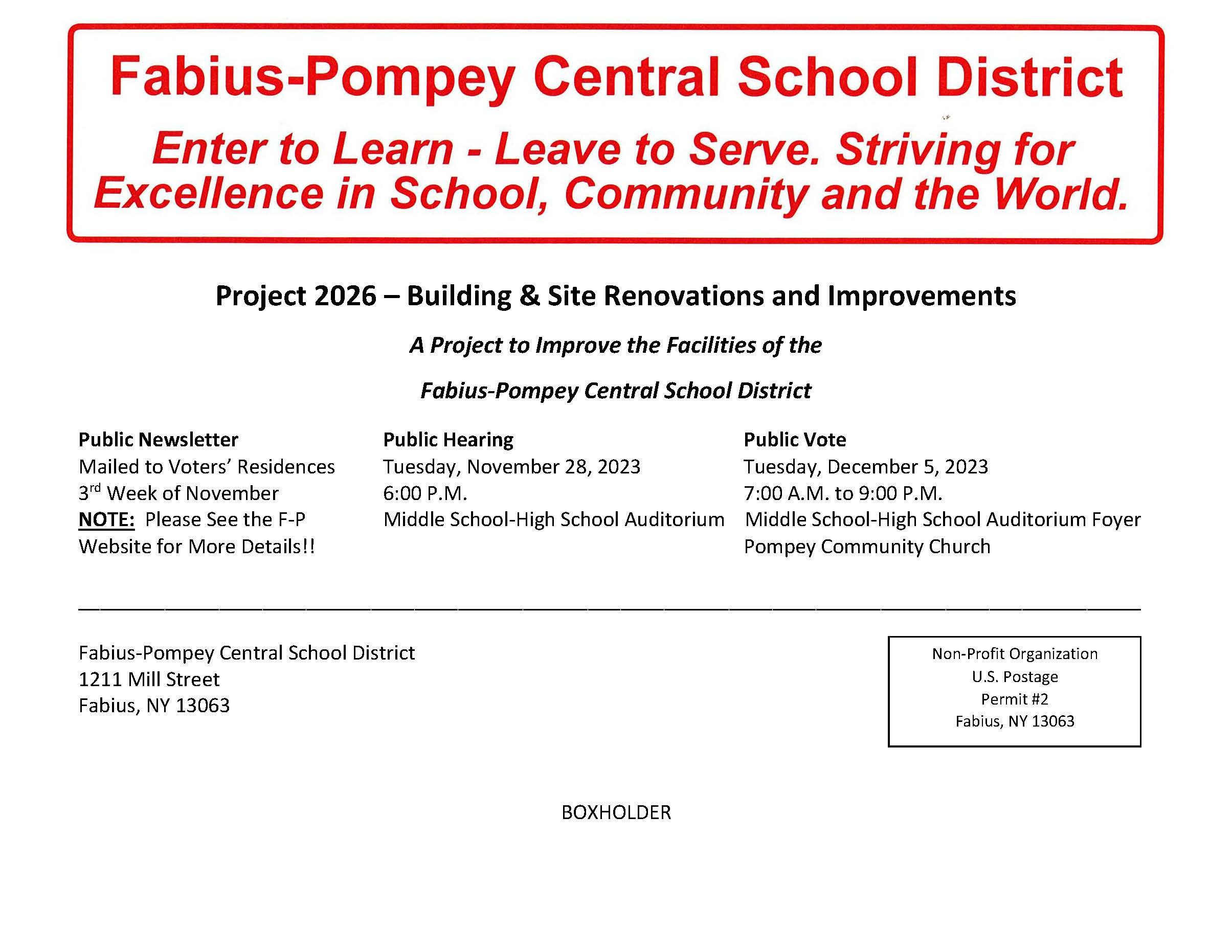 Capital Project Vote Project 2026 Fabius Pompey School District